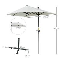 Outsunny 2m Half Parasol Market Umbrella Garden Balcony Parasol with Crank Handle, Base, Double-Sided Canopy, Cream White(m-3)