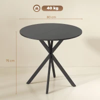 HOMCOM Runder Küchentisch, 80 cm, kompakte Tischplatte, Spanplatte, Metall, Schwarz(m-3)