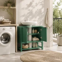 HOMCOM Mobile Sottolavabo per Lavabo a Colonna con Anta e Ripiano, 65x32x62 cm, Verde(m-8)