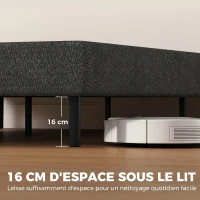 HOMCOM Sommier Tapissier 140x190 cm, Cadre de Lit avec Revêtement en Chenille, 10 Lattes Bois, 9 Pieds Stables, Gris(m-6)
