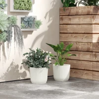 Outsunny Set of Two Ф22cm Planters - White(m-7)