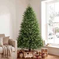 HOMCOM 7ft Artificial Christmas Tree, Hinged Xmas Tree with Realistic 1071 PE & PVC Branch Tips, Fir Wood Base, Green(m-2)