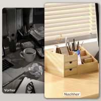 HOMCOM Schreibtischorganizer aus Bambus Aufbewahrungsbox mit Schublade - Stiftebox Büro Box Organisation Stiftehalter für Schreibtisch, Büro Natur 33 x 20,5 x 15,5 cm(m-4)