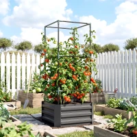 Outsunny Hoogbed met klimrek Plantenbak met klimsteun, open bodem, weerbestendig, 61 cm x 61 cm x 140 cm, Donkergrijs(m-9)