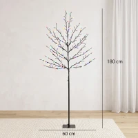 HOMCOM Árvore de Natal de Cerejeira Altura 180 cm com Luzes LED, 20 Ramos, Temporizador Diário, para Interiores e Exteriores, Preto(m-3)