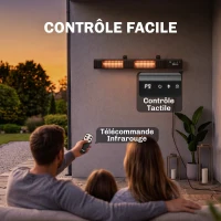 Outsunny Radiateur Infrarouge 3000W Mural IP65, Télécommande, Écran LED, Minuterie, 9 Niveaux, 102,4 x 10 x 5,5 cm, Noir(m-7)