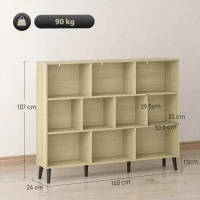 HOMCOM 10-Cube Bookcase, 3-Tier Book Shelf with Solid Wood Legs, 140 cm Modern Bookshelf with Anti-Tip Kit, Oak(m-3)