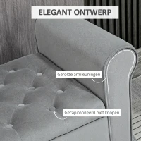 HOMCOM Zitbank Polsterbank Bedbank, Knoopstiksel, Fluweelachtige Afwerking, 126 cm x 48,5 cm x 57 cm, Grijs(m-6)