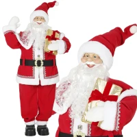 HOMCOM Lebensgroßer singender Weihnachtsmann 150 cm, animierte Musikfigur mit drehendem Kopf, winkender Hand und Geschenk(m-12)