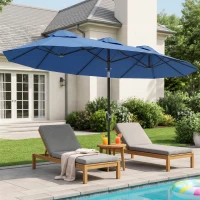 Outsunny Sonnenschirm, Gartenschirm, neigbar, mit Handkurbel, Winddach, Polyester+Stahl, Marineblau, 285 x 147 cm(m-2)
