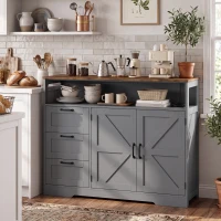 HOMCOM Sideboard Cabinet with Power Outlet, Farmhouse Kitchen Cabinet with 3 Drawers and Open Shelf, Grey(m-14)