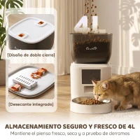 PawHut Comedero Automático 4L WiFi 2.4G para Gatos Perros con Control App Cuenco 1-10 Comidas al Día Grabadora Voz 10s(m-6)