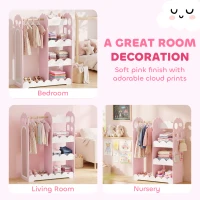 AIYAPLAY Kids Wardrobe, Children Dress Up Storage with Mirror, Clothes Rail, Shelves, Hangers for Girls Boys Bedroom Nursery Pink(m-7)