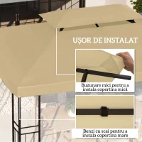 Outsunny Acoperiș de Rezervă pentru Pavilion 4x3 m din Poliester Anti-UV cu Structură în 2 Nivele, Crem(m-5)