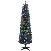 HOMCOM Sapin de Noël Artificiel Crayon 180cm, Pré-éclairé 170 LEDs, 11 Modes, 351 Branches, Télécommande, Base Amovible, Vert(m-17)