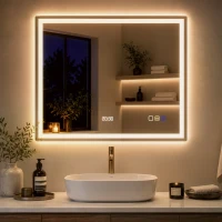 HOMCOM Miroir salle de bain LED bluetooth 90 x 70 cm interrupteur tactile lumière réglable 3 couleurs anti-buée mémoire argent(m-11)