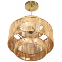 HOMCOM Hanglamp, driedelige lampenkap, metaal, henneptouw, lichtbruin(m-14)