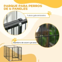 PawHut Parque para Perros de 6 Paneles Ajustable Valla Metálica para Mascotas con Marco de Acero 82,5-150x79x81 cm Negro(m-7)