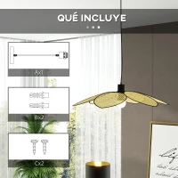 HOMCOM Lámpara Colgante Lámpara de Techo de Ratán Sintético Iluminación de Techo E27 con Cable Ajustable Ø68x115 cm Natural(m-7)