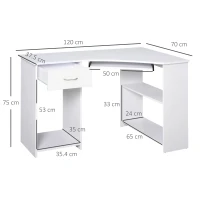 HOMCOM L-Shaped Corner Computer Desk w/ 2 Shelves Wide Worktop Keyboard Tray Drawer & CPU Stand Home Office Study Bedroom Furniture White(m-3)