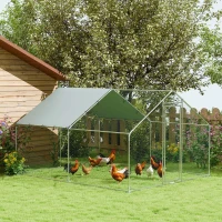 PawHut Kippenverblijf, groot metalen kippenverblijf met water- en UV-bestendige afdekking, kooi voor 10-15 kippen, 3 x 3,4 x 1,9 m(m-2)