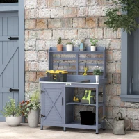 Outsunny Gartentisch mit Schrankfach, Aluminium-Arbeitsfläche, Stauraum, 112x47x146cm, Grau(m-10)