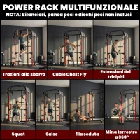 SPORTNOW Power Tower con Sistema di Cavi Pulley Regolabili, Rack Palestra Multifunzione con Barre Trazioni e Dip, Ganci J, Squat Rack, Supporto Landmine, Capacità 900 kg(m-4)