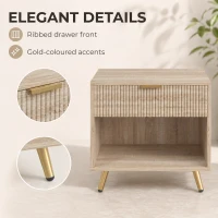 HOMCOM Bedside Table with Drawer and Open Compartment, Nightstand with Handle for Bedroom, Living Room, Natural Wood Finish(m-4)