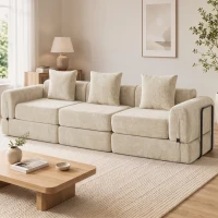 HOMCOM Canapé-Lit Pliable 245 cm, Canapé Compressé 3 Places Modulaire en Chenille avec Assise large, 3 Coussins, Beige(m-17)