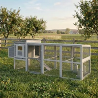 PawHut Kippenhok kippenverblijf voor 3-4 kippen met ren nestkast asfaltdak Oxford-afdekking uittrekbare lade 264x82x89cm grijs(m-10)