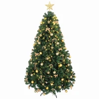 HOMCOM Künstlicher Weihnachtsbaum 180 cm mit 240 LED-Lichtern, 755 PVC-Zweigen, Stern, Kugeln, Schleifen, Grün(m-8)