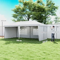 Outsunny Carpa Plegable 6x3 m Pop-up con 4 Laterales Desmontables Cenador de Jardín con 2 Ventanas y Bolsa de Transporte Blanco(m-3)