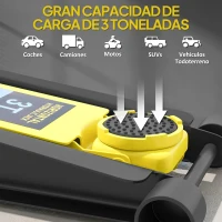 HOMCOM Gato Hidráulico para Coche 3T Altura de Elevación 75-505 mm con Bomba de Doble Pistón Ruedas Mango de Aluminio Amarillo(m-5)