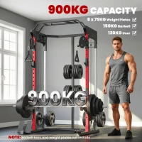 SPORTNOW Power Cage, Power Rack with Adjustable Cable Pulley System, Pull-Up Bar, Dip Station, Landmine(m-5)