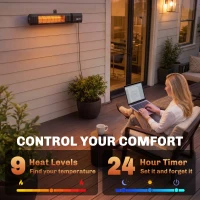 Outsunny 2000 W Electric Infrared Patio Heater, IP65 Outdoor Garden Heater with APP/Touch/Remote Control, 9 Heat Settings, Black(m-6)