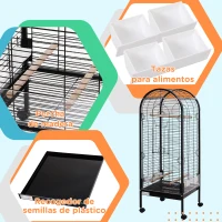 PawHut Jaula para Pájaro Metálica con 3 Perchas de Madera Extraíbles Espaciosa para Loros Canarios Cotorra Papagayo con 4 Ruedas 54x54x151 cm Negro(m-7)