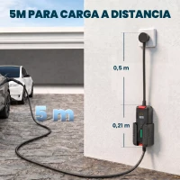 HOMCOM Cable de Carga Coche Eléctrico Tipo 2 3,7kW 5m 6-16A Temporizador 1-12h Enchufe Schuko Pantalla LCD IP65 de Pared Bolsa(m-3)