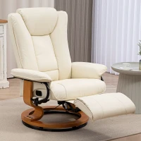 HOMCOM Relaxstoel met Ligfunctie, Draaibaar, tot 150 kg, Kunstleerbekleding, Stalen Frame, Crèmewit(m-9)