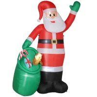 Outsunny Aufblasbarer Weihnachtsmann, 275 cm, mit Sack und Bär, Weihnachtsdeko mit integrierten LED-Lichtern(m-7)