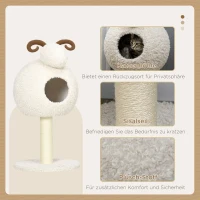 HOMCOM Kratzbaum für Katzen, Schafdesign inkl. Katzenhöhle u. Kratzstamm, waschbares Kissen, Cremeweiß + Braun(m-5)
