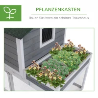 PawHut kippenhok kippenhuis met legnest plantenbak grijs hout metaaldraad asfalt(m-7)