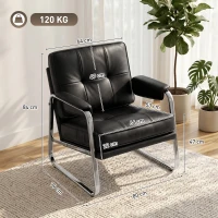 HOMCOM Sessel Loungesessel mit breiter Sitz, Armlehnen, Stahlbeinen, aus Kunstleder für Wohnzimmer, Schlafzimmer, Schwarz(m-3)