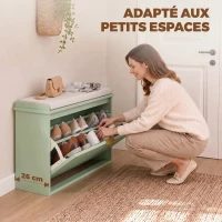 HOMCOM Banc à chaussures avec coussin d'assise rembourré et tiroir rabattable pour couloir, chambre, 62 x 26 x 47,5 cm, vert(m-4)