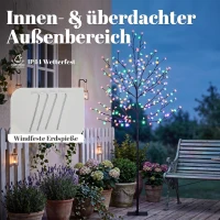HOMCOM LED-kersenbloesemboom 180 cm met 200 leds, kunstmatige lichtboom met 20 buigzame takken, kerstdecoratie(m-7)