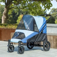 PawHut Cochecito Plegable para Mascotas con Ventanas de Malla Cojín Acolchado para Perros de hasta 25 kg 124x67x100 cm Azul(m-10)