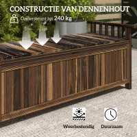 Outsunny 2-Zits Tuinbank van Hout met Weerbestendige Zitting, Tuinmeubilair met Opbergruimte en Armleuningen 128,5 x 56 x 53,5cm, Verkoold(m-6)