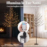 HOMCOM Albero di Natale di Ciliegio Alto 180 cm con Luci LED, 20 Rami e Timer Giornaliero, Nero(m-4)