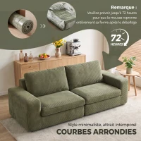 HOMCOM Canapé 3 Places en Velours Côtelé, Canapé de Salon Compressé Moderne 236 cm avec Coussin à Ressorts, Vert(m-7)