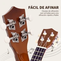 HOMCOM Ukelele Soprano para Principiantes con 4 Cuerdas de Nylon Ajustables Juguete educativo 53x17,5x6,2cm Marrón(m-7)
