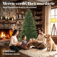 HOMCOM Brad artificial de Crăciun 180 cm, aspect realist și bogat, 732 ramuri din PE ignifug, bază pliabilă din lemn, verde(m-4)